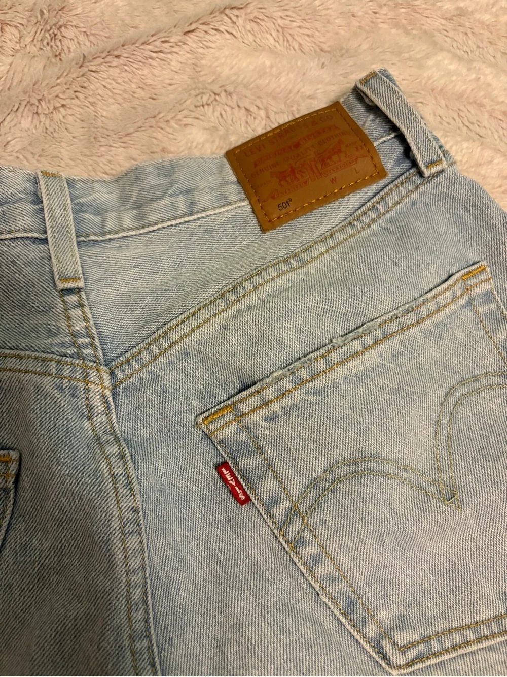 Levi's 501 Light Blue Distressed High-Rise Jean Shorts - Picture 3 of 4
